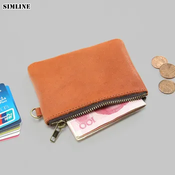 

Vintage 100% Genuine Leather Coin Purse Zipper Male Female Cowhide Short Slim Mini Change Wallets Card Holder Case For Men Women