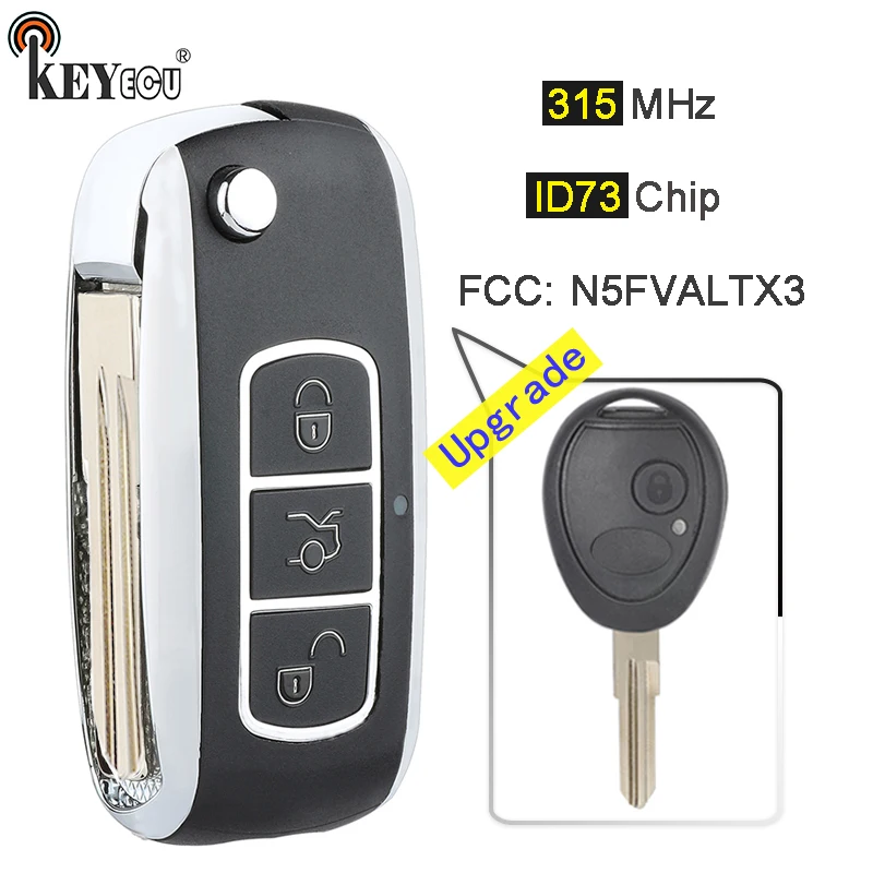 KEYECU 315 МГц чип ID73 FCC: N5FVALTX3 обновленный складной 3 кнопочный дистанционный ключ