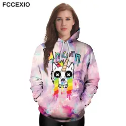 FCCEXIO 2019 осень/зима новый для женщин Кофты Единорог 3D принт граффити пуловеры для Crewneck хип хоп толстовки спортивный костюм уличная
