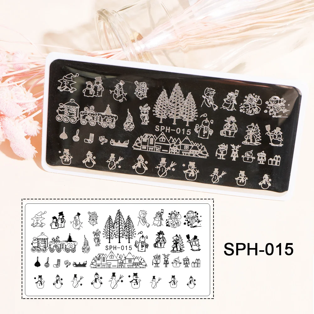 

YAYOGE Nail Art Stamping Plate Romantic Winter Various Shapes Snowman Christmas Tree Sled House Manicure Image Template