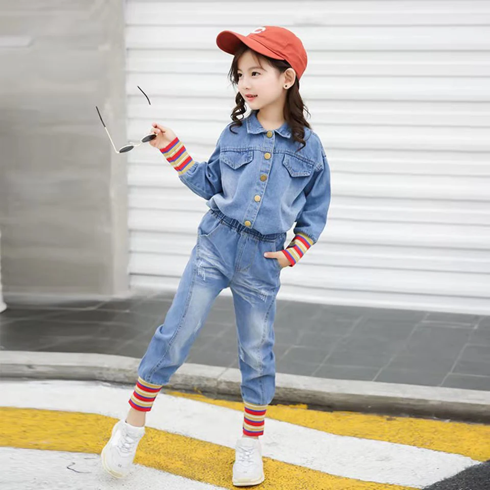 

High Quality Autumn Spring Children Clothes Kids Baby Girl Long Sleeve Tops+Jeans Pants 2Pcs Sets Kids Girls Clothes Outfits