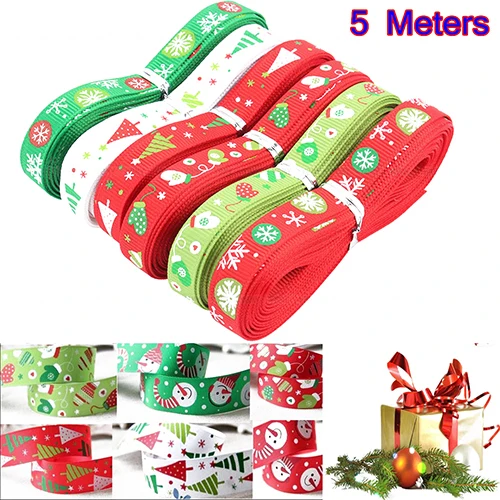 

5 Meters 10mm Christmas Tree Snowfake Pattern Packing Ribbon Xmas Decor