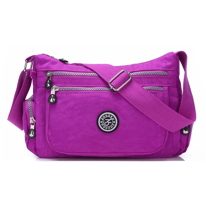 Маленькие сумки на плечо, Женские однотонные сумки на молнии, сумки-мессенджеры, сумки Хобо, женские знаменитые сумки с клапаном, мини нейлоновая пляжная сумка-Кроссбоди - Цвет: Pink purple