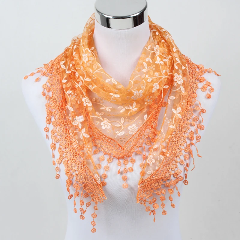 Стиль магазин при фабрике! Женский модный шарф, дамские шарфы с цветочным принтом, шелковые медные наличные кружевные шарфы, универсальные шали SJJ01 - Цвет: Orange