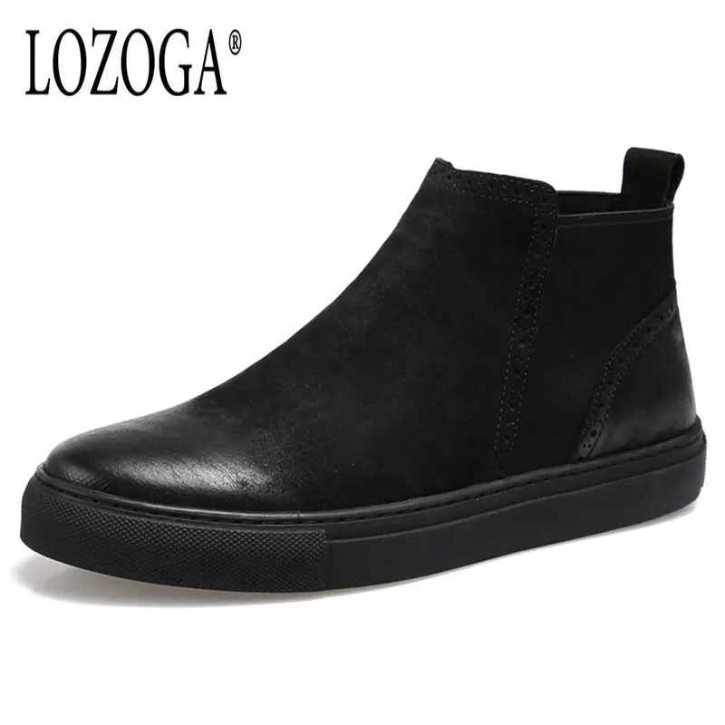 

Lozoga 2018 New Men Boots 100% Genuine Leather Chelsea Boots High Quality European Style Luxury Brand Slip On Casual Shoes