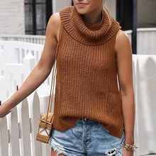 Женские свитера трикотажные пуловеры водолазка Женская Осенняя жилетка без рукавов Тонкий джемпер сексуальные топы Блузка Mujer теплые вязаные стильные