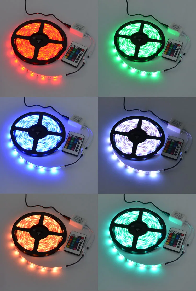 Водонепроницаемая 5 м 5050 SMD Светодиодная лента DC12V RGB Гибкая светодиодная лента Светодиодная лента с ИК-пультом дистанционного управления+ адаптер питания