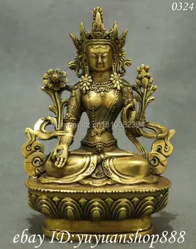 

15CM Tibet Buddhism Brass 7 Eyes White Tara GuanYin Kwan-Yin Goddess Statue Set