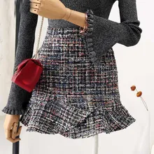 Гофрированная кромка для работы, элегантная мини-юбка в винтажном стиле, осень, женские юбки с высокой талией, классические короткие юбки