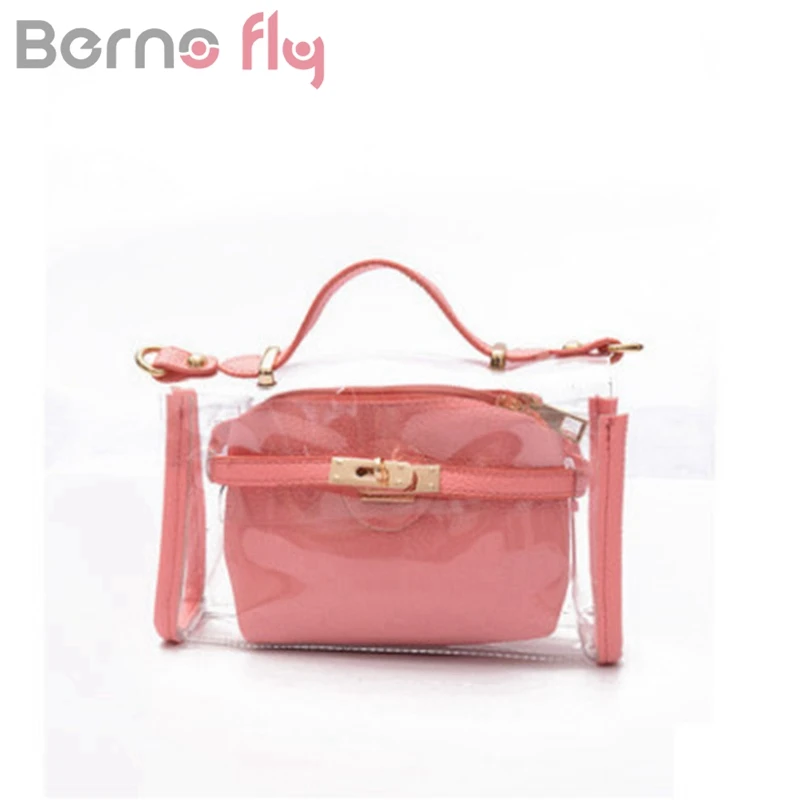 

Berno fly Brand Women Summer transparent Bag Lady PU Leather Shoulder Messenger Bag Lock Korean jelly bags Bolsa Beach handbag