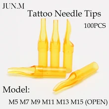 100 шт. одноразовые наконечники для тату золотого Цвет, 5, 7, 9, 11, 13, 15FT плоские наконечники Предварительно стерилизованные иглы для M1 M2 RM F иглы татуировки