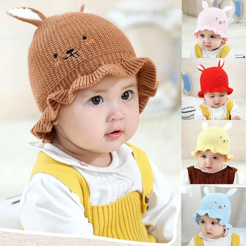 

New Baby Kids Boys and Girls Hat Newborn Babies Cotton Knitted Cartoon Rabbit Ear Caps Hats For Baby Kids Knitted Beanies Cap