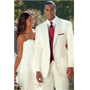 

Chic Ivory Groomsmen Suit Mens Wedding Suits Groom Tuxedos 3 pieces Cheap Men Business Dinner Party Suit (Jacket+vest+Pants)
