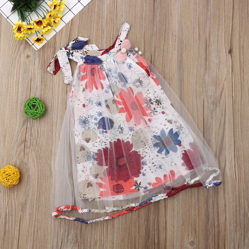 Одежда для новорожденных девочек, платье без рукавов с цветочным рисунком, праздничное платье-пачка принцессы
