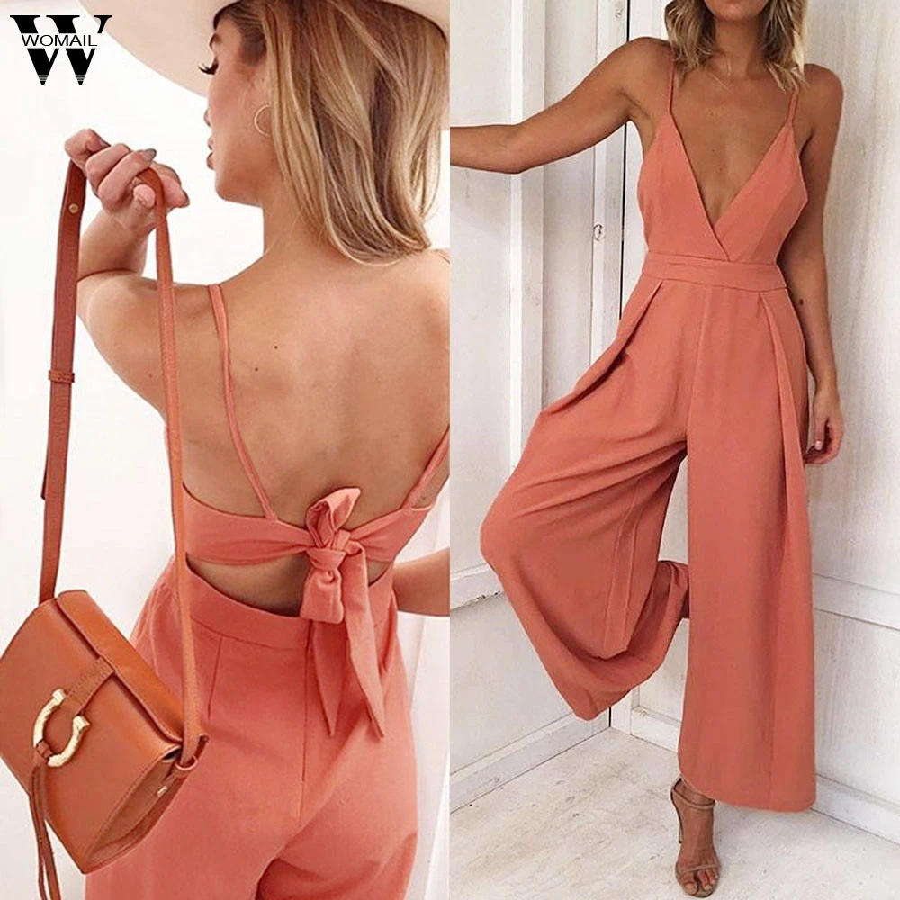 Womail ارتداءها المرأة الصيف الأزياء السببية V الرقبة عودة القوس بذلة Clubwear Bodycon Playsuit رومبير 2019 دروبشيب M5