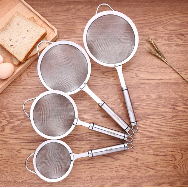 

4 Color Stainless Steel Colander Juice Soy Milk Filter Long Handle Oil Fishing Spoon Fine Mesh Silk Screen Kitchen Filter Tool