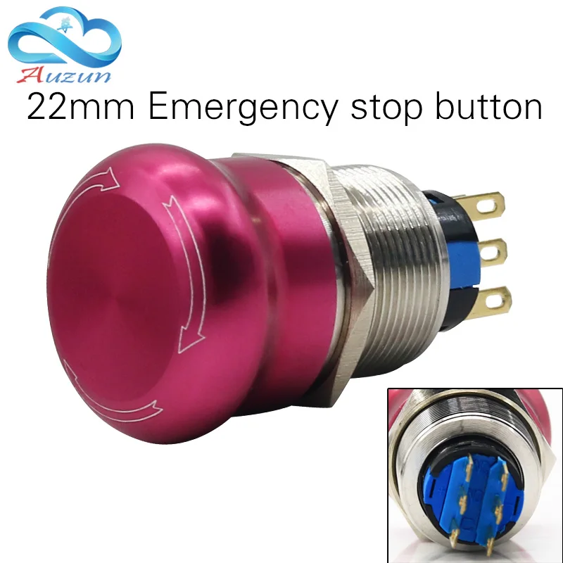 

22 mm abrupt stop button switch 2 no2 nc waterproof button to stop rotating high quality stainless steel