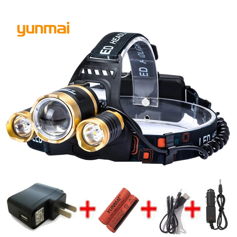 Yunmai высокий мощный светодио дный света фар Usb Водонепроницаемый 8000lm Новый XML T6 + 2 * Q5 фар Глава лампы факел для охоты рыбалки