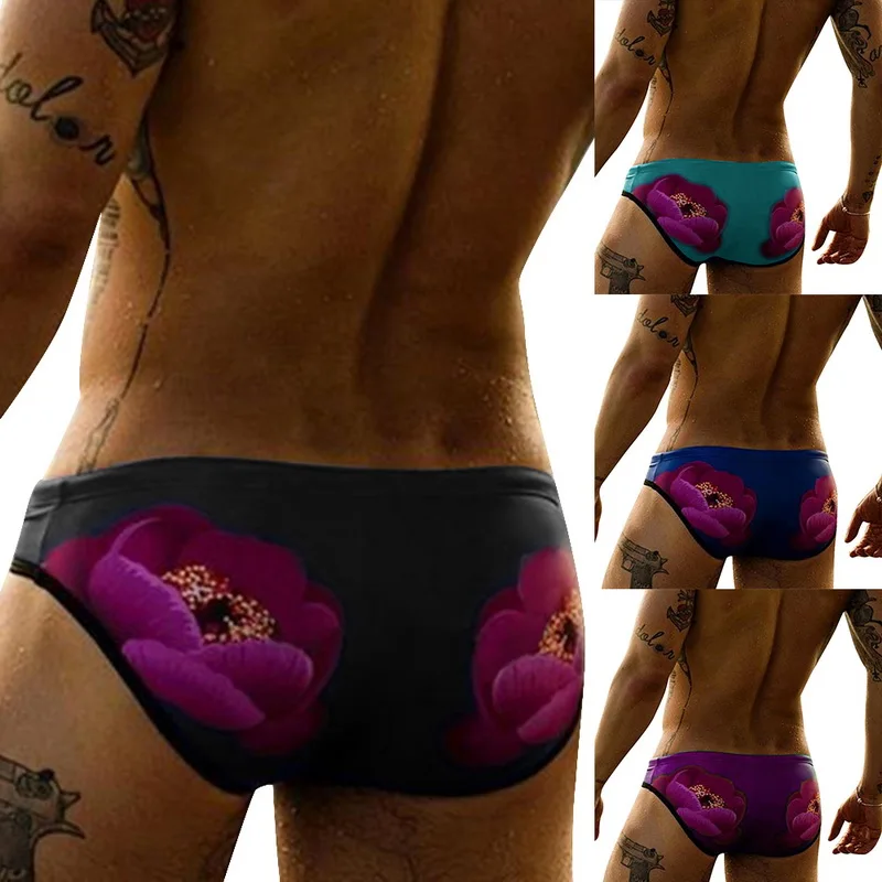 

HEFLASHOR 2019 Flower Print Sexy Briefs Summer Beach New Men's Low Waist Underwear Hot Sales Summer Beach Briefs
