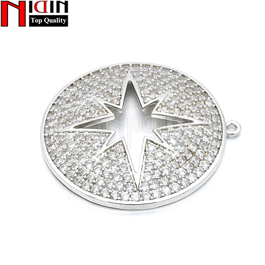 

NIDIN Micro Zircon CZ Silver Round Hollow Star Beads Charms Fit Bracelet Necklace DIY Copper Charms Beads for Jewelry Making