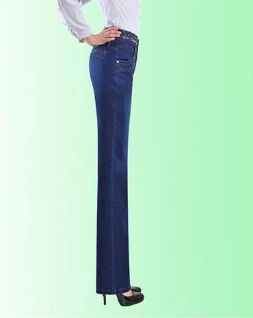 Лидер продаж Весна Для женщин Прямые джинсы длинные штаны эластичные тонкие Высокая Талия Женский Плюс Размеры летние джинсы