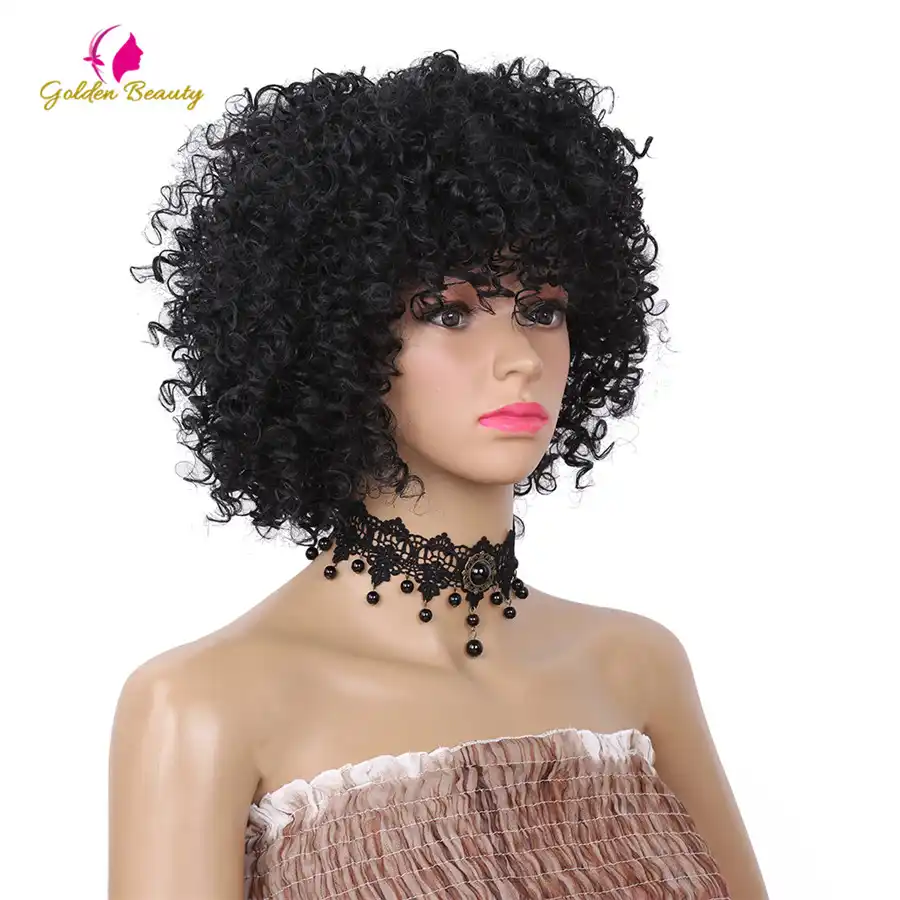 Afro Kudryavyj Parik Korotkie Chernye Sinteticheskie Pariki Afrikanskaya Pricheska Afro Volosy Dlya Zhenshin Zolotaya Krasota Aliekspress