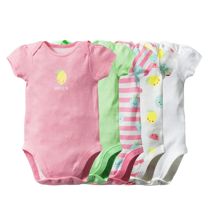 

5 Packs Baby Rompers 100% Cotton Infant Short Sleeve Girls Clothing Summer Daily Baby Jumpsuit Cartoon Newborn Boy Clothes