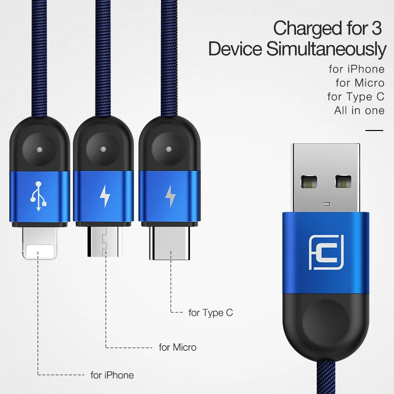  CAFELE 3 in 1 kabel zu USB schnelle Ladegerät Kabel Daten Sync Kabel für IOS 12 + micro + typ c wov