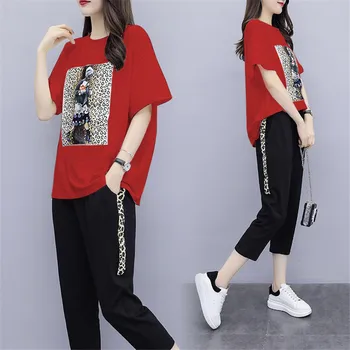 

2019 Summer Casual Tracksuits Women 2 Piece Set O Neck Tops + Pants New Arrival Short Sleeve Sporting Suits
