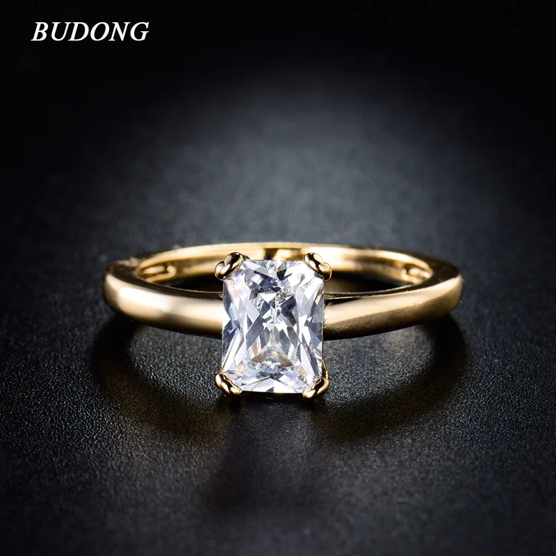 Женское кольцо с белым кристаллом BUDONG модное золотого цвета цирконием R142 2017|rings for