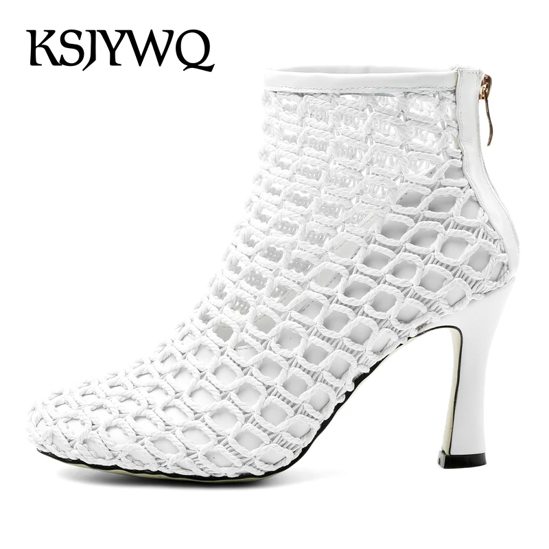 KSJYWQ 2018 White Leather Lace Pumps for Women 8.5 CM High Heels Zipper Shoes Summer Style Party Shoes Woman Box Packing D638-2