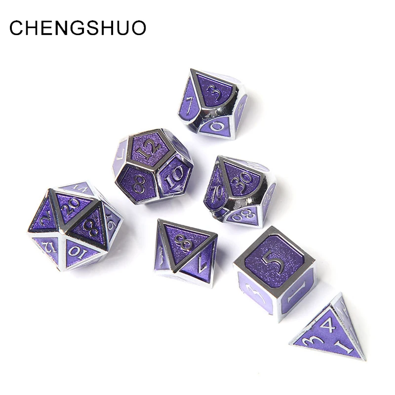 

Chengshuo dnd dice metal rpg set polyhedral dungeons and dragons d20 10 8 12 table games Zinc alloy purple dices digital pattern