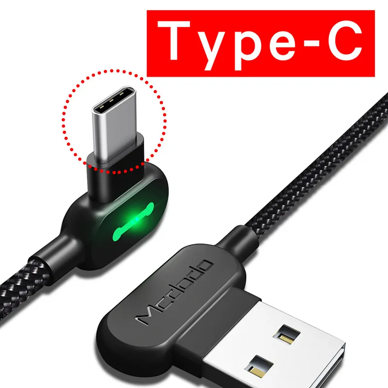 MCDODO type-c USB-C кабель для зарядного устройства USB-C type-c кабель для быстрой зарядки для samsung S9 Xiaomi Note 8 S8 Nexus кабели для мобильных телефонов - Цвет: For Type C Black