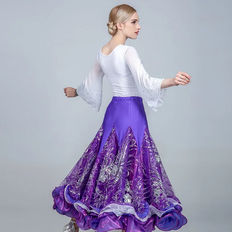 D ecorative Design Waltz Standard Skirt For Dancing Women Ballroom Dance Skirts Flamenco Dance Top Stage Spanish Costume
