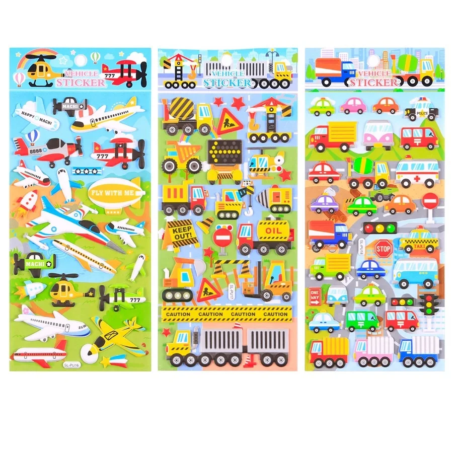 

Vehicle Sticker Cartoon Car Plane Ambulance Police Dumpers Post Mail Van Stickers Kids Gift Decoration Stationery A6992