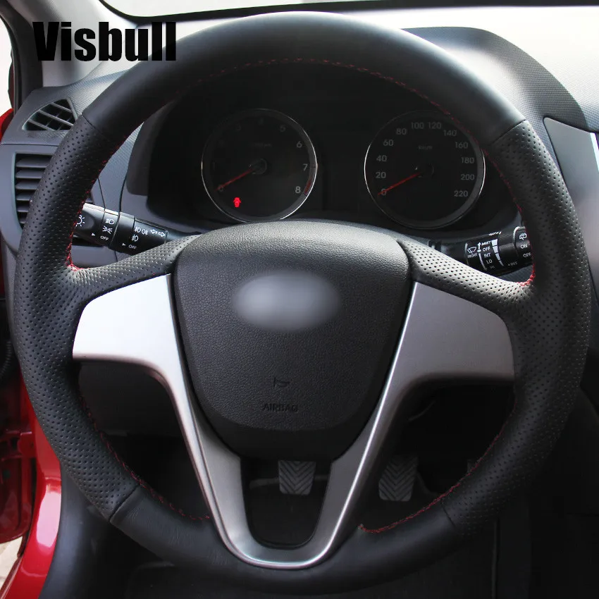 Visbull PU кожаный чехол для рулевого колеса автомобиля V1003 для Hyundai Solaris Verna i20 2008-2012 Accent