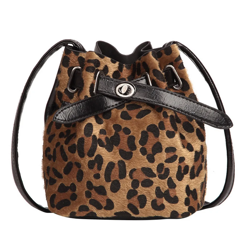 

OCARDIAN Messenger bag women's Women Plush Leopard Print Shoulder Bag Crossbody Bag Bucket Bag Drop shipping CSV A1113#30