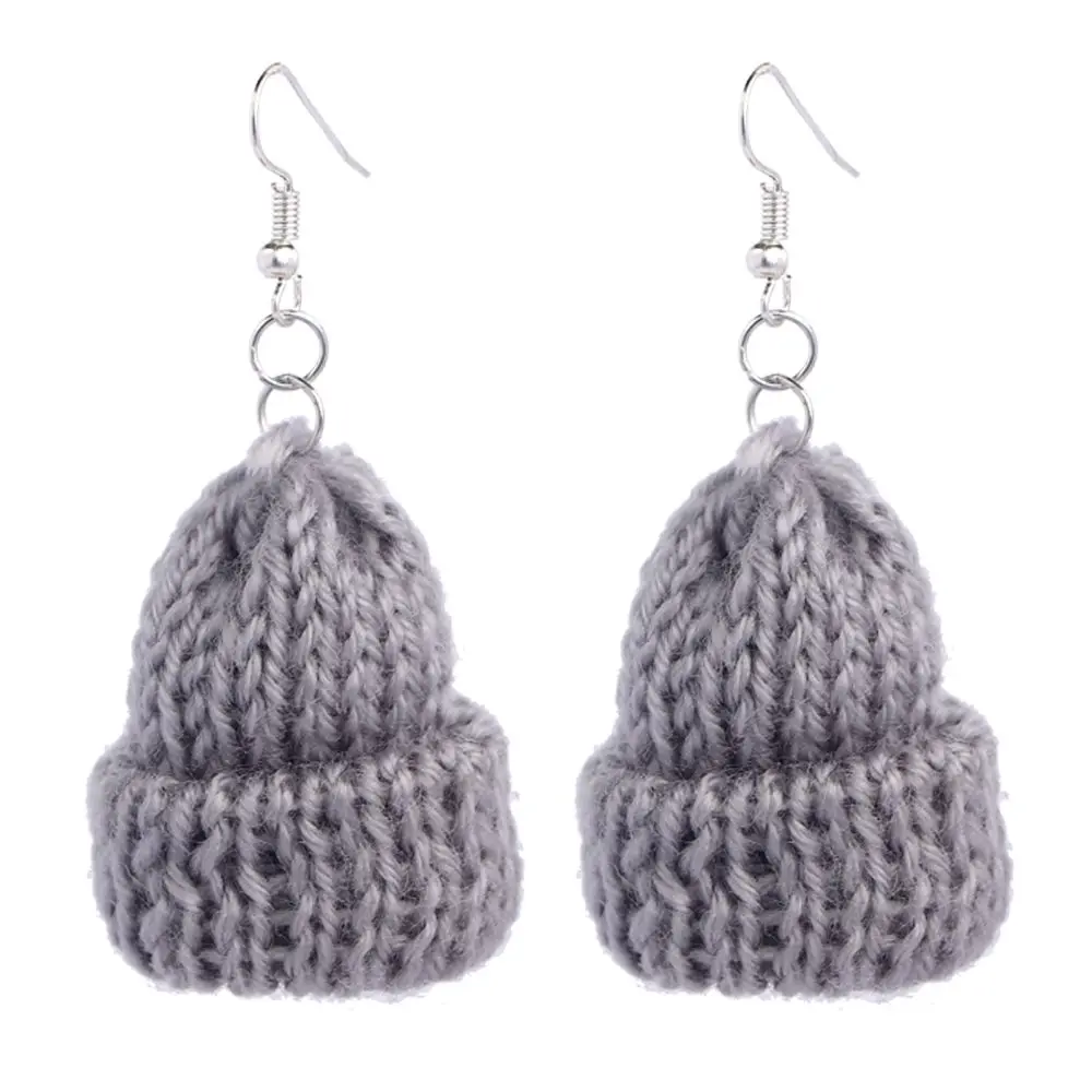 

Funny Winter Mini Gray Small Wool Hat Fashion Clothes Short Stud Earrings Cute Knitted Cap Earrings #3