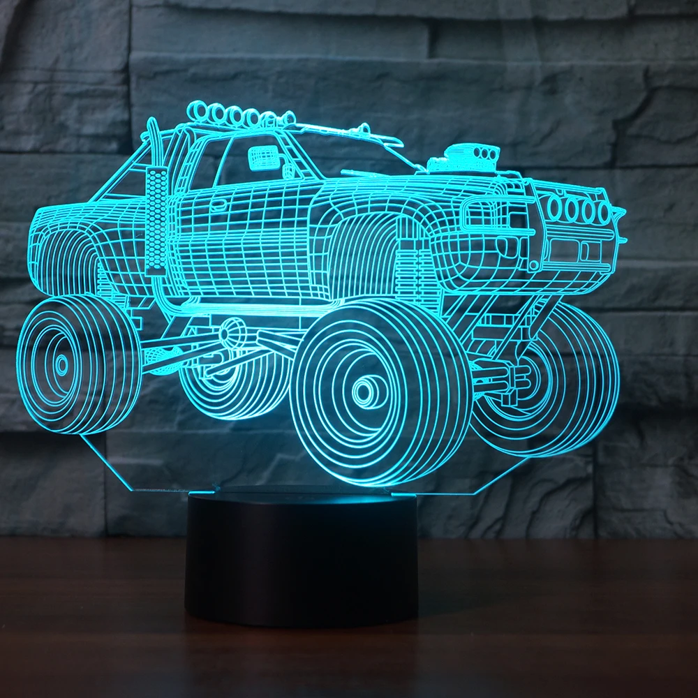 Новейший 3D внедорожник автомобиль грузовик ночник настольная Оптическая
