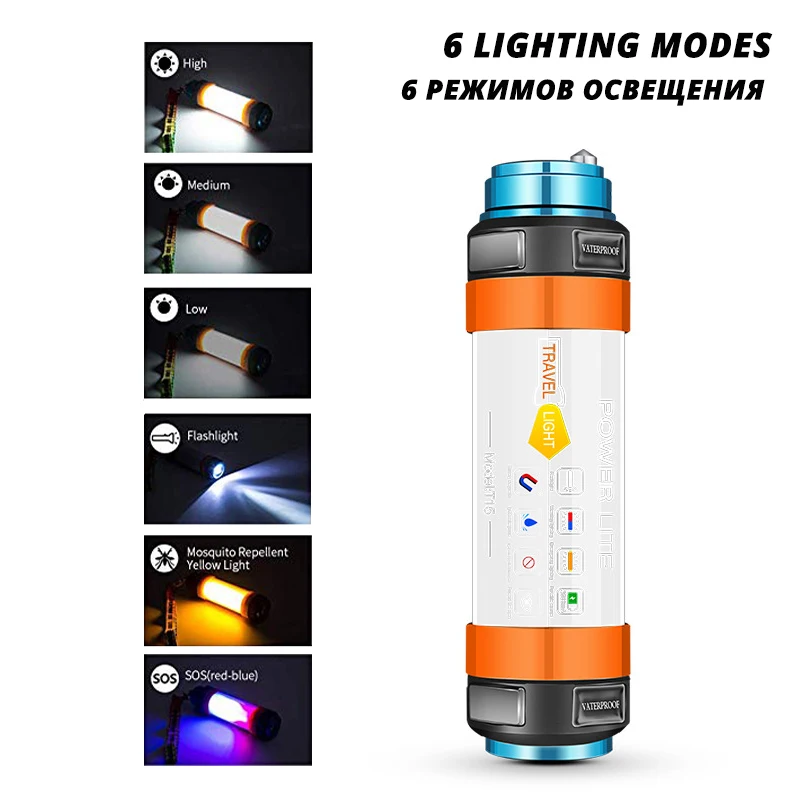 US $17.99 Multifunctional Rechargeable LED Flashlight Camping Lantern 7800mAH Tent Light Lamp Work Fishing Warning Light IP68 Waterproof