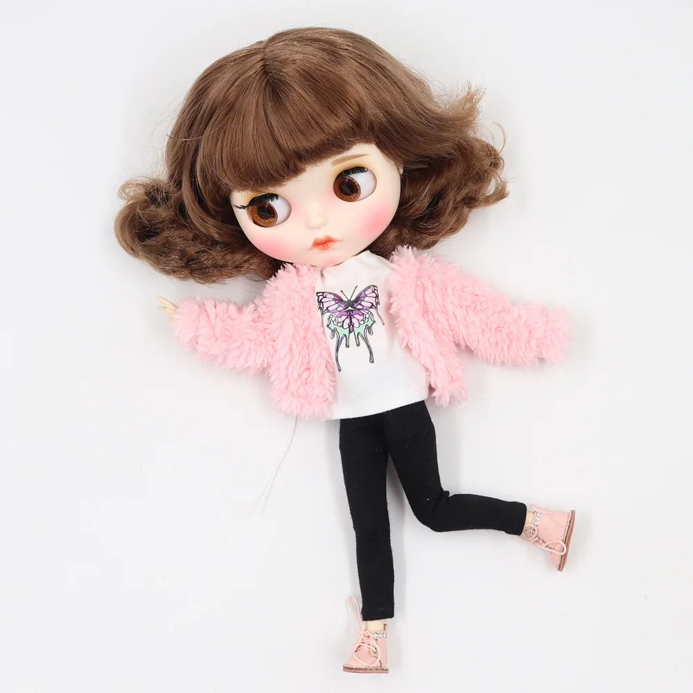 Одежда для 1/6 года, милая плюшевая куртка Blyth doll с белыми черными брюками с короткими рукавами, подарок для девочки, ледяная игрушка BJD