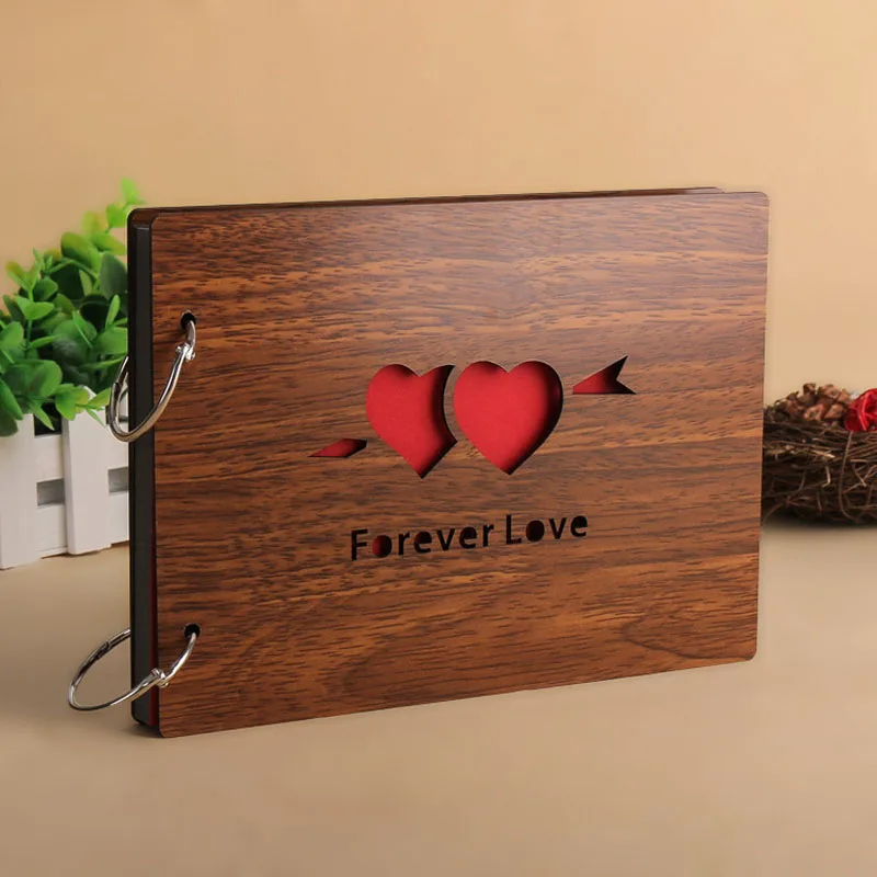 Baratos Funda de madera 18 diseños 8 pulgadas hecho a mano diy álbum de fotos 30 hojas de papel álbumes de fotos álbum de recortes para la memoria de la boda de la familia del bebé
