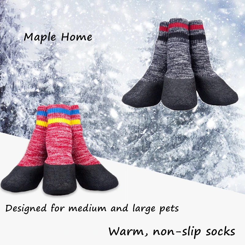 Dog Waterproof Socks with Warm Wool Loops Pet Socks For Medium Large Dogs Cat Stockings Kitten