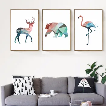 

Canvas Painting Geometric Animals Elk Bear Flamingo Oil Painting Posters and Prints Art Wall Pictures for Living Room No Frame