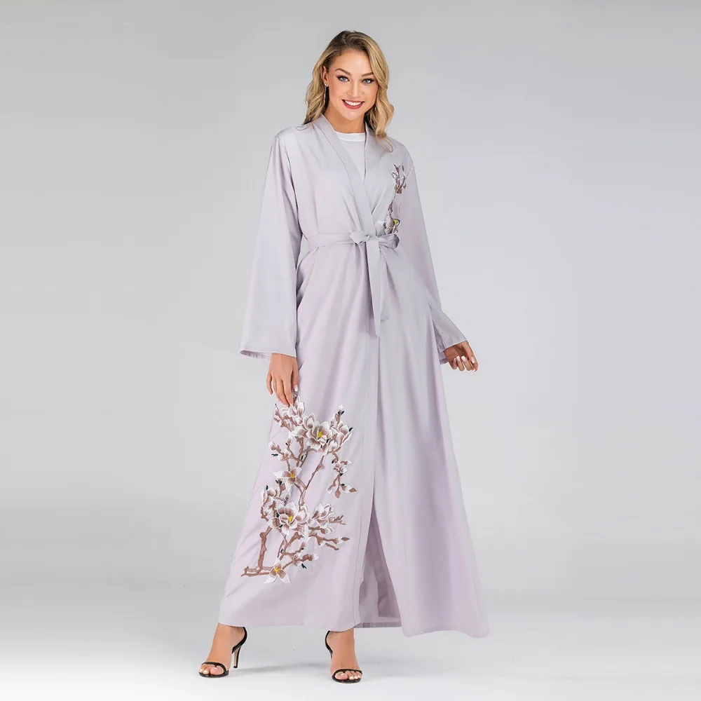 Роскошная вышивка цветочные Абаи мусульманское длинное платье для девочки, кардиган с длинными халаты Jubah кимоно Рамадан арабских