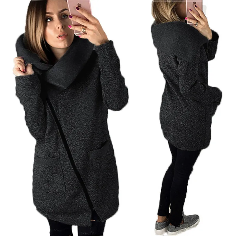 incredible  Autumn Winter Women Jacket Solid Color Long Sleeve Coat Diagonal Zipper Turndown Collar Lady Casual