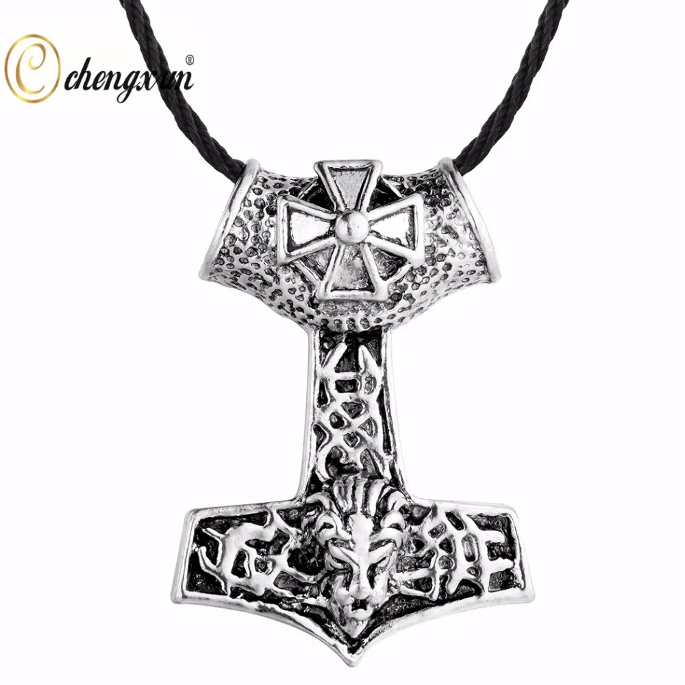 

CHENGXUN Men Celtic Punk Gothic Necklace Big Pendant Dangle Lion Animal Carved Necklace Biker Viking Slavic Jewelry