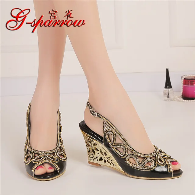 2017 Musim Panas Baru Berlian Mode Womens Hitam Peep Toe 