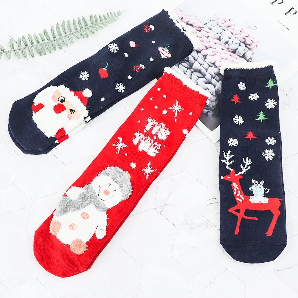 Модные рождественские женские хлопковые удобные мягкие носки забавные носки Санта Клауса Осень Зима теплые носки средней длины