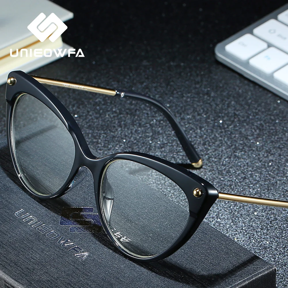 

UNIEOWFA Retro Cat Eye Prescription Glasses Women Optical Myopia Eyeglasses TR90 Big Frame Glasses Progressive Hyperopia Eyewear